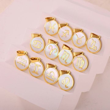 Amiee DIY 18K Gold Plated Stainless Steel Horoscope Pendant Jewelry
