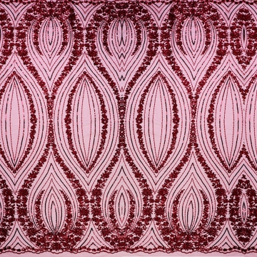 Wine Red Sequin Mesh Lace for Bridal
