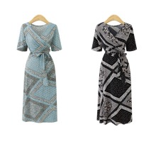 2021 Spring Fashion Style Temperament Printed Belt Plus Size Casual Dresses Girls' Dresses