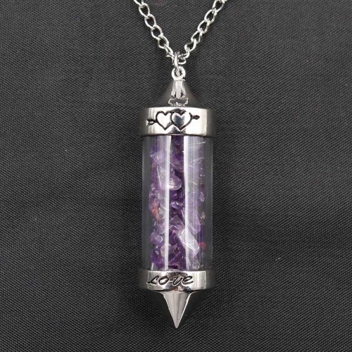 Healing Stone Chip 7 Chakra Pendulum Crystal Pendant Necklace with 80cm Chain Wish Bottle Necklace Dowsing Amulet