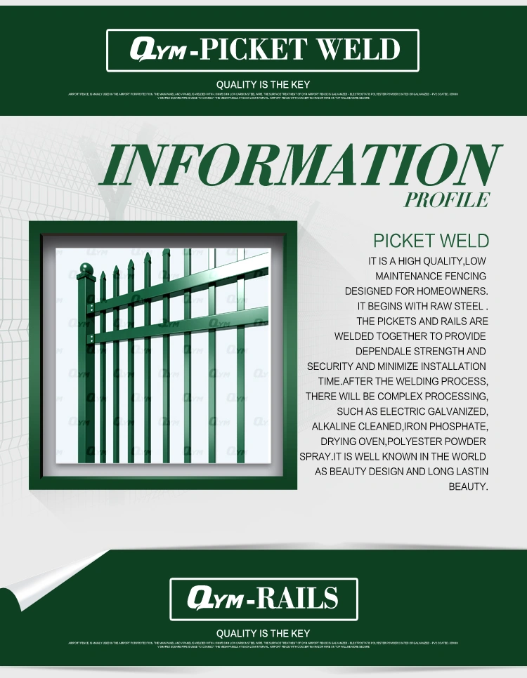 Welded Picket Fence Spear Top Tubular Picket Weld Fence