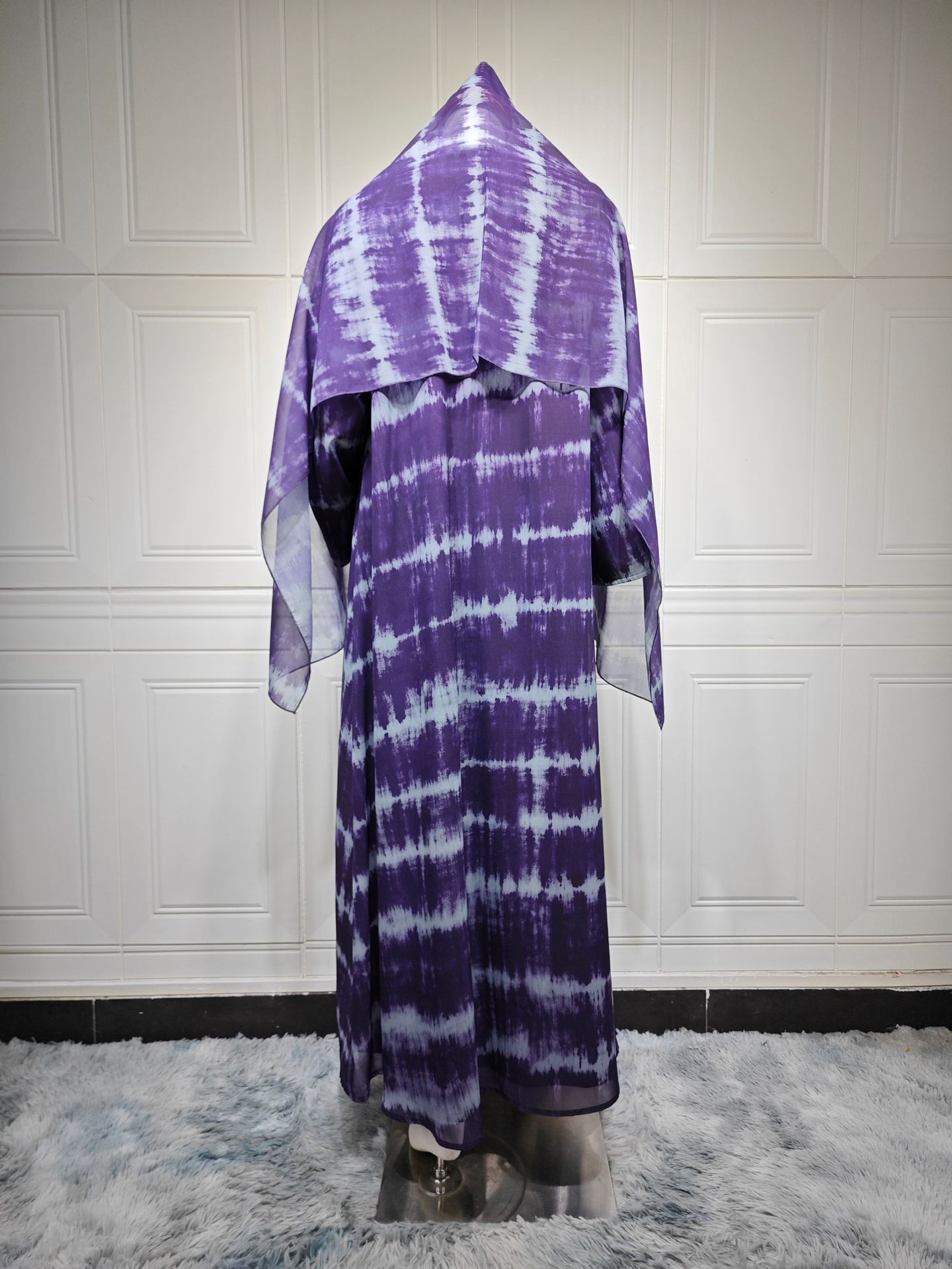 ست حجاب اپن ابایا با رنگ بنفش MQ269 (8) Purple Tie-Dye Open Abaya Matching Hijab Set MQ269 (8)