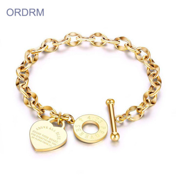 Toggle Clasp Stainless Steel Heart Charm Bracelet