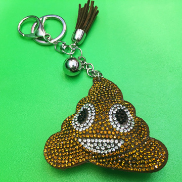 Brown Poop Emoji Keyring Leather Diamond Tassel Keychain