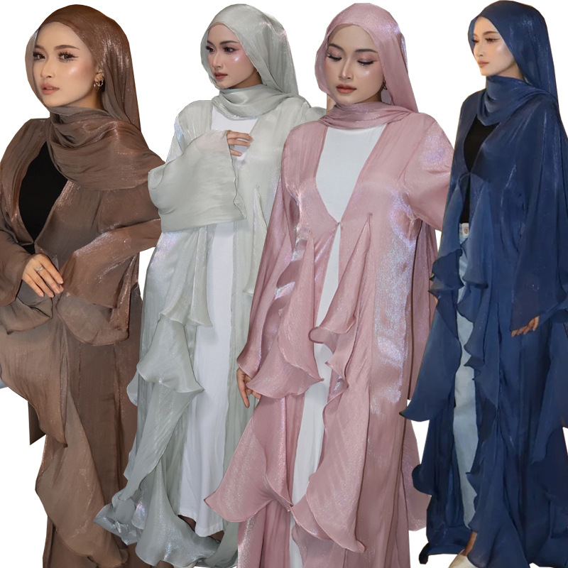 جزئیات مجموعه Abaya باز رنگ ثابت روان Flowing Solid Color Open Abaya Set Detail