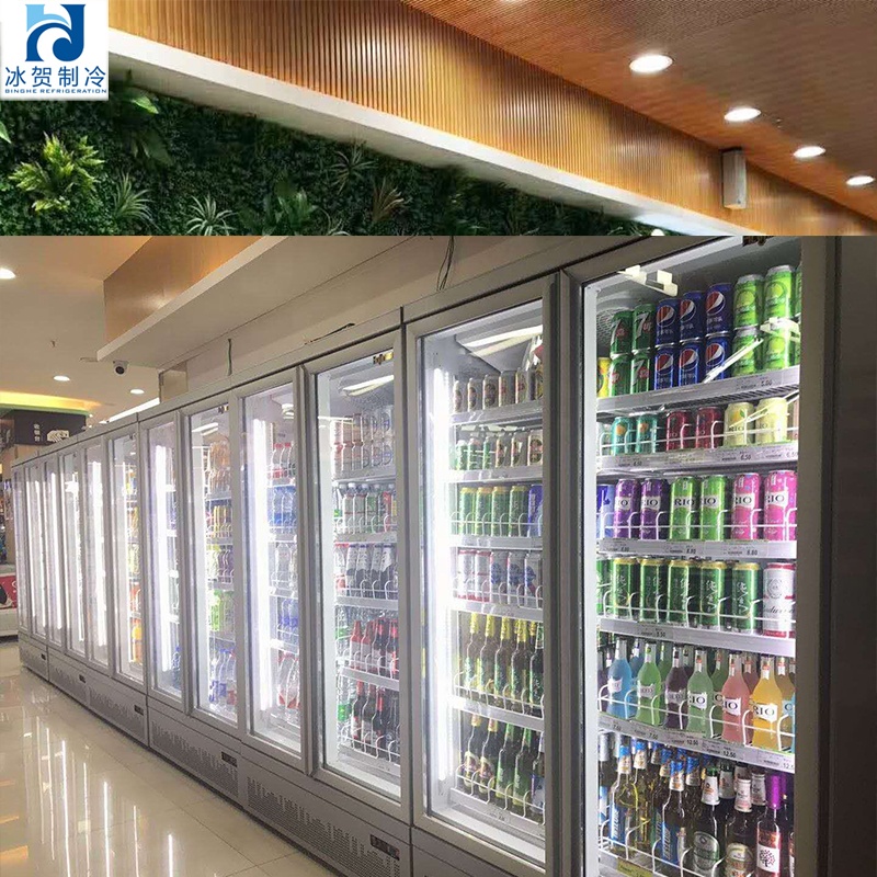 Freezer refrigerated display cabinet supermarket, refrigerator beverage cabinet vertical commercial beer single and double