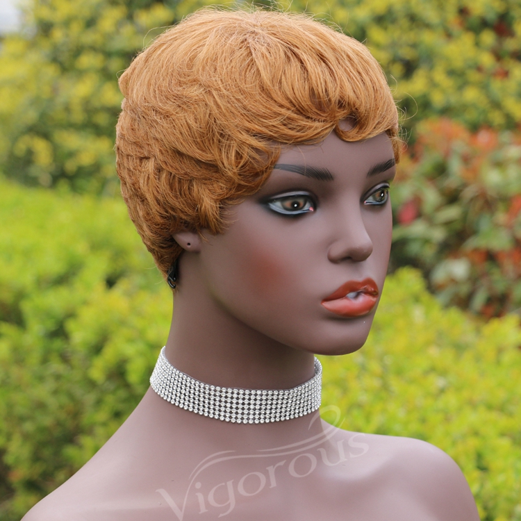 Vigorous Pixie Cut Real Full Machine Brazilian Human Hair For Woman Short Finger Wave Natural Fluffy Wigs