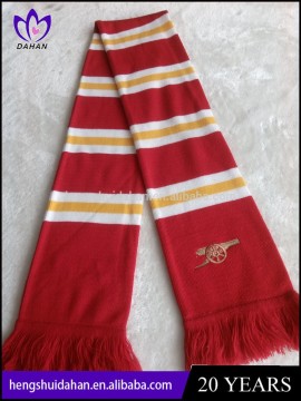 China supplier acrylic fabric sports knit scarf emboridery football soccer fans scarf