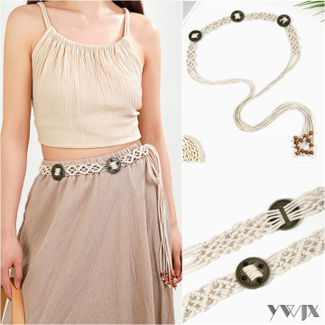 Copper Coin Waist Rope with White Wax Cord