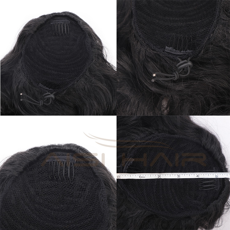 Aisi Hair Heat Resistant Fiber Synthetic Curly Wig Ponytail Drawstring Short Big Wave Pony Tail Clip In Curly Hair Bun