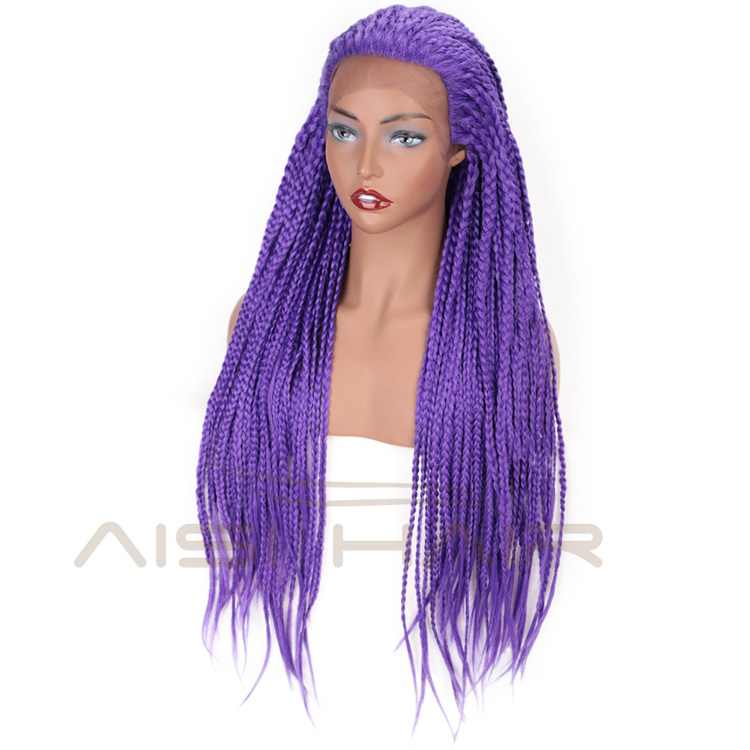 Aisi Hair Synthetic Lace Front Braided Long Wigs Heat Resistant Fiber Purple Lace Front Braids Wigs for African Amerian