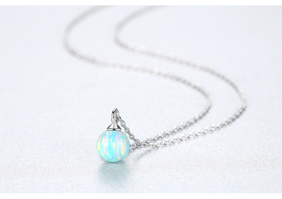 Lovely 925 Sterling Silver Ball Opal Pendant Necklace