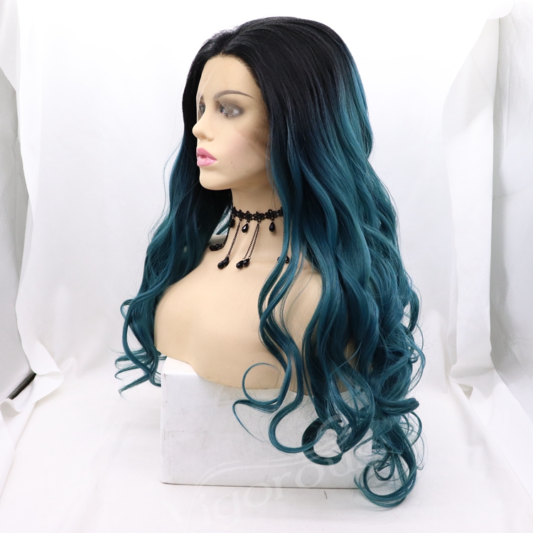 Vigorous Wholesale Water Body Wave long Lace Frontal Wigs ombre Hair Lace Synthetic Hair Wigs