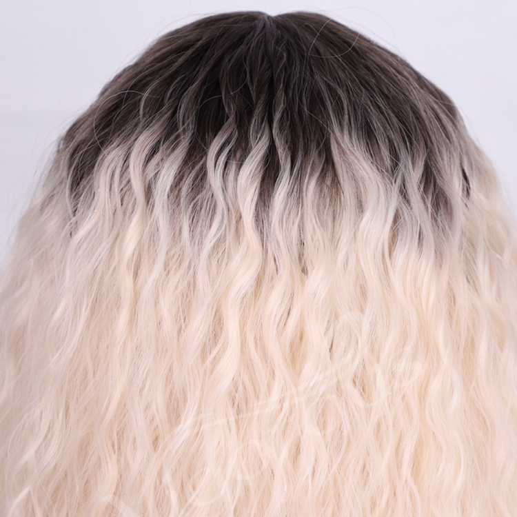 High Temperature Fiber Cosplay Daily Party Loose Wave Ombre White Short Cheap Price Black Root Synthetic Curly Hair Wig