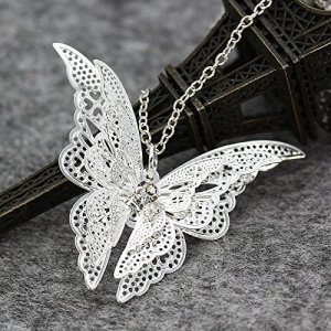 Collar de plata con colgante de mariposa encantadora, joyería para mujeres, niñas, niños, collar de cadena con colgante, joyería de 20 + 2 pulgadas para mujer