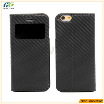 High Quality Flip Window Carbon Fiber PU Leather Case For Iphone 6s