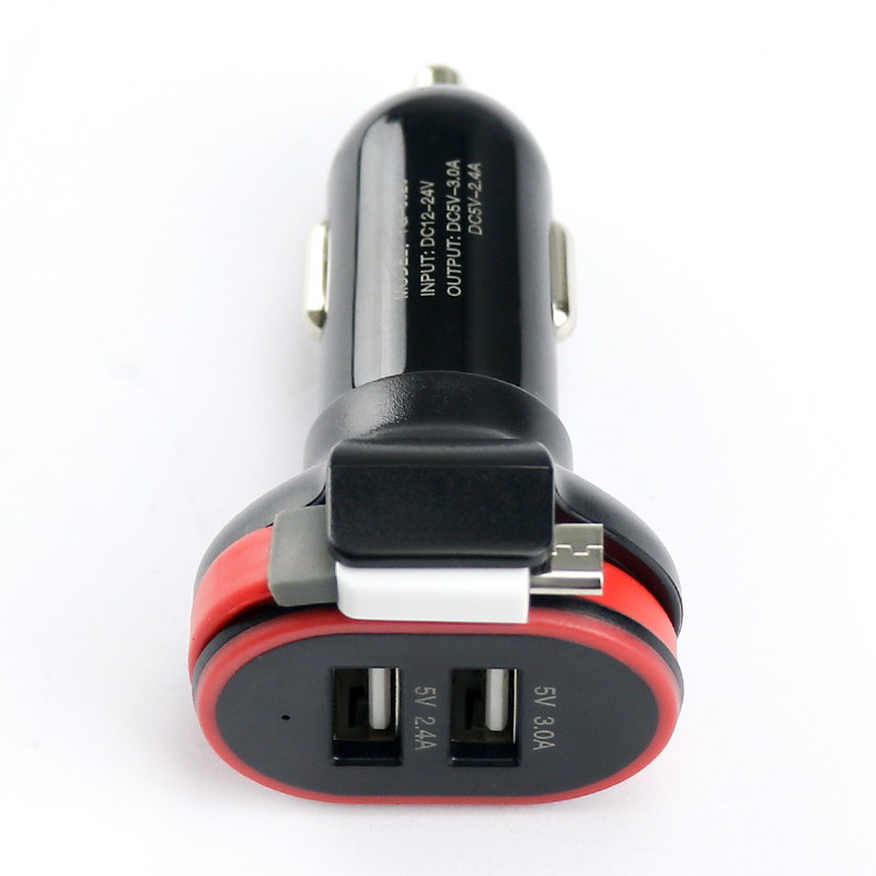 Tragbares 5V2.4A3A Autoladegerät für Mobiltelefon mit 2USB