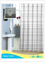 White Stripe Plain polyester prited hookless shower curtain