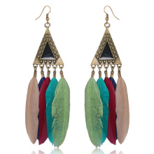 Retro Gold Wholesale Lady Indian Cheap Long Feather Earrings