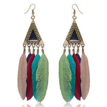 Retro Gold Wholesale Lady Indian Cheap Long Feather Earrings