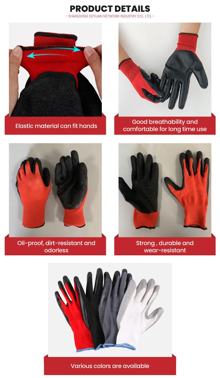 High quality anti cut green rubber latex coated safety protective gloves