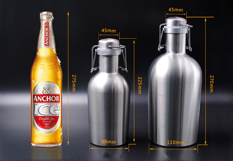 2L 2.5L Double Wall Growler Stainless Steel Flask Vacuum Thermos Beer Wine Flask