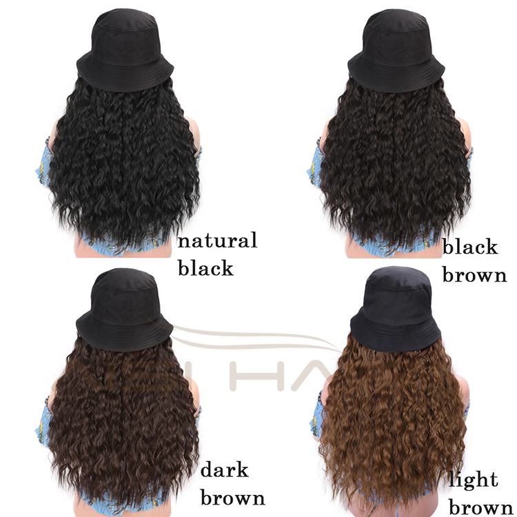 Aisi Hair Long Water Wave Outdoor Hat Knit Slouchy Party Hat Synthetic Light Brown Fiber Hair Extension With Black Cap For Women