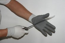 white nylon liner with grey pu coating glove