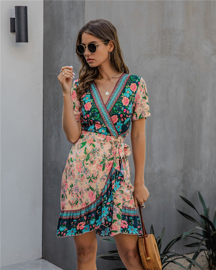 C6112 Flouncing Ladies Dress Floral Beach Dresses Women Summer Summer 2020 Women Clothing