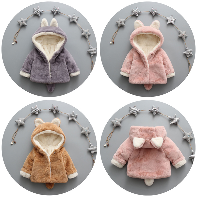 Baby Girls Winter Jackets Warm Faux Fur Fleece Coat Children Jacket Rabbit Ear Hooded Outerwear Kids Jacket for Girls Clothing