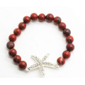 Red Jasper 8MM Round Beads Stretch Gemstone Bracelet with Diamante alloy starfish Piece