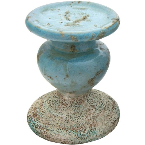 Small Distressed Blue Terracotta Pillar Candle Holder