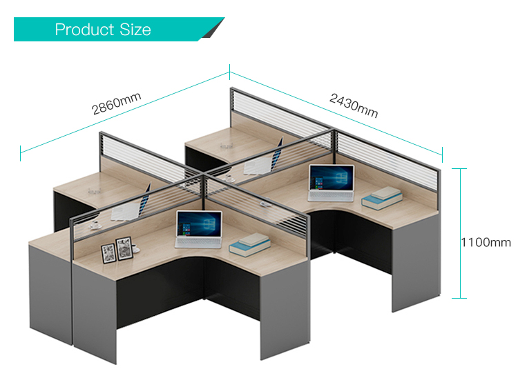 Office Furniture 4 Pack L Shaped Workstation Collaborative Teamwork Customer Service Call Center