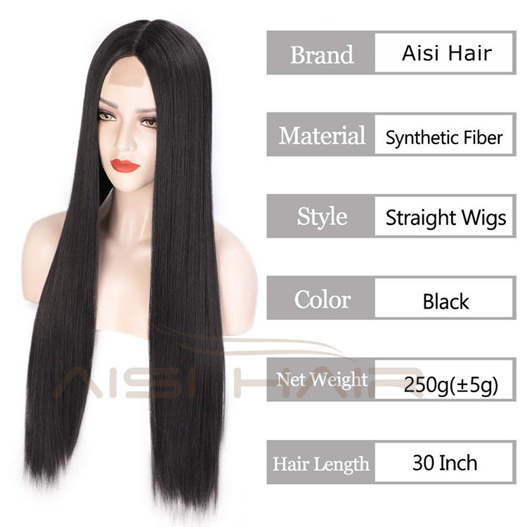 Aisi Hair Hotselling Cheap Wholesale Vendor Long Silky Straight Natural Wave Black Wig For Black Women Synthetic Hair Wigs