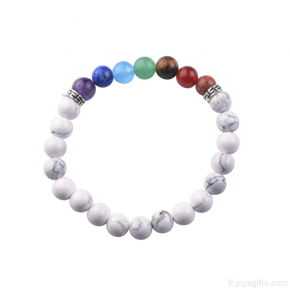 Bracelet jonc avec perles de manchette perlées en chakra avec pierres précieuses Howlite