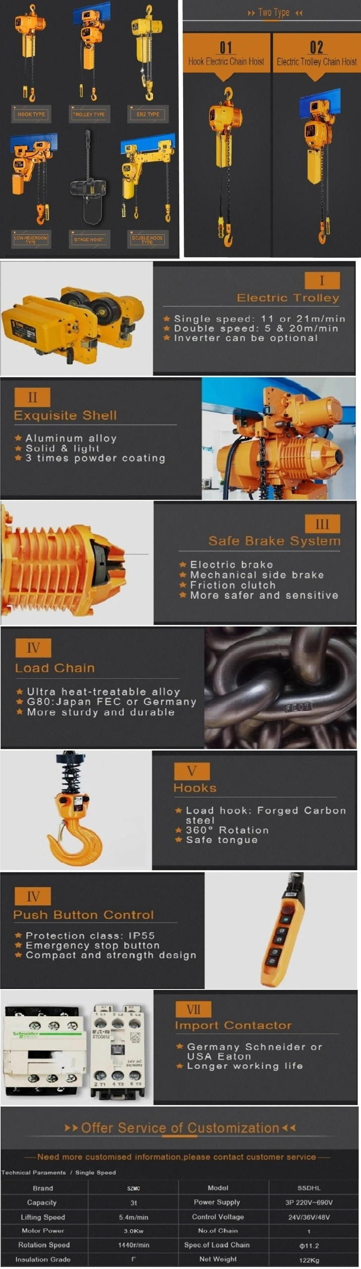 1 Ton 2 Ton 5 Ton Electric Chain Hoist 3 Ton Block Hoist