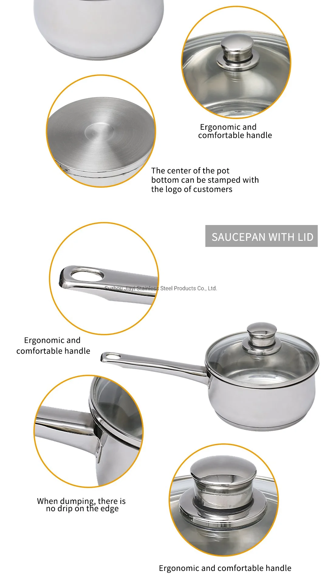 Peralatan Masak Klasik Panci Masak Grosir Panci Sup Anti Lengket Stainless Steel dengan Tutup Kaca