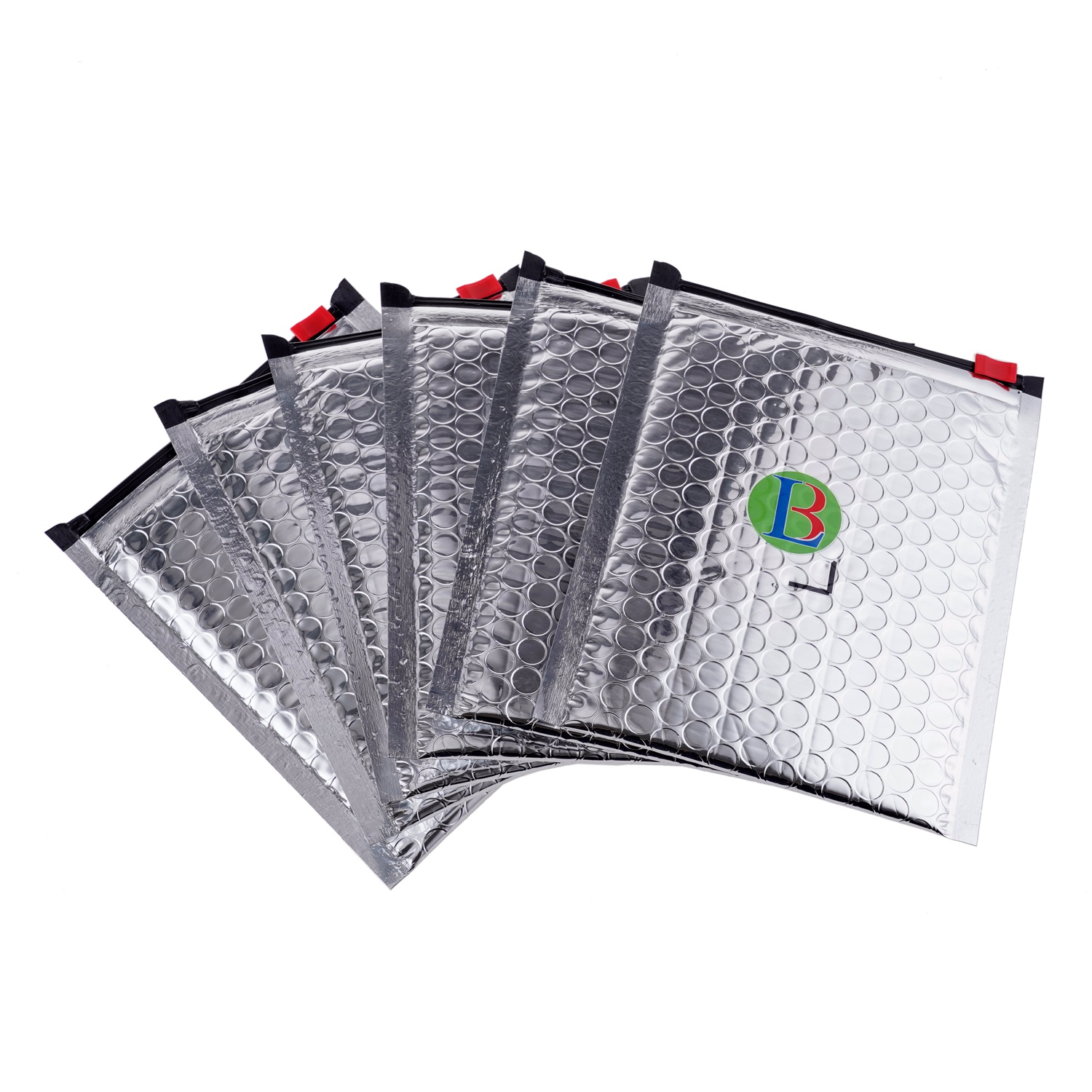 silver zipper metallic bubble mailers