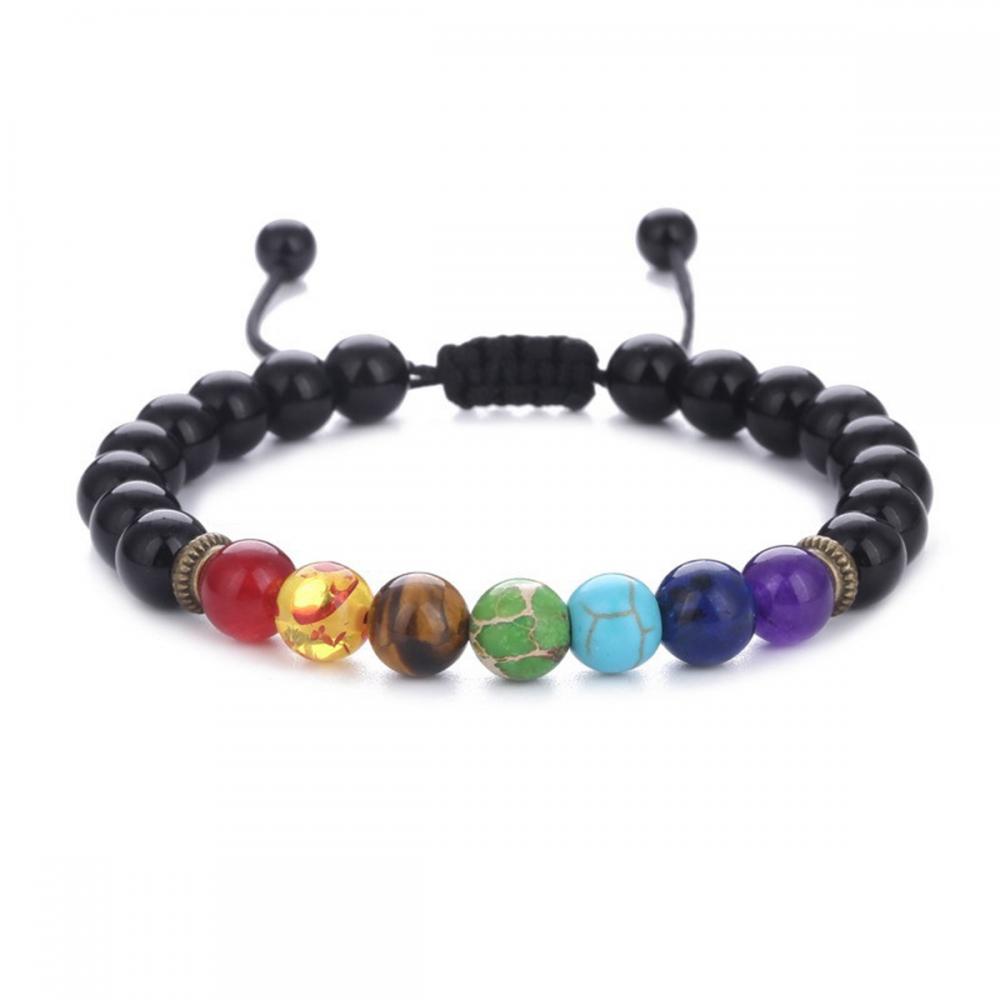 Hombres y mujeres 8 mm lava 7 Chakra difusor de aceite esencial pulsera cuerda trenzada piedra natural pulsera de cuentas de yoga pulsera