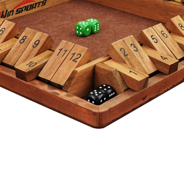 Wholesale Manufactory Wooden 4-Way 1-10 Numbers 4 Player Shut The Box Board Game with 2 Mini Wood Dices