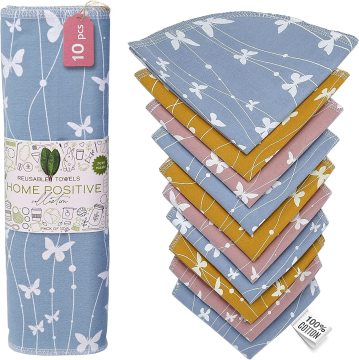 100% Organic Cotton Flannel Washable Reusable Kitchen Cloths