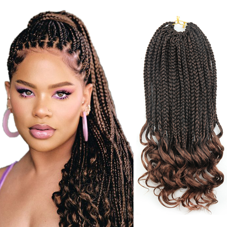 Julianna 14 18 24 Inch Ombre Black Brown Crochet Braids Synthetic Braiding Hair Extensions Box Braids With Curly End