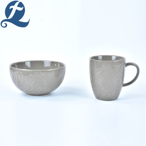 Färgglada hem stengods Keramiska Leaf Relief Cup Set