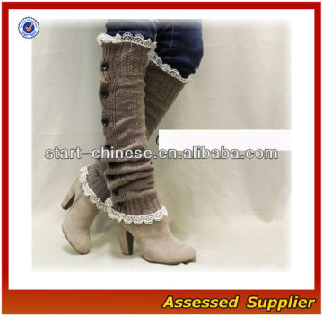 Women Boot Socks/Button Up Lace Trim Boot Socks/ leg warmers with lace ruffled/ slouchy button lace boot socks Nora-00093