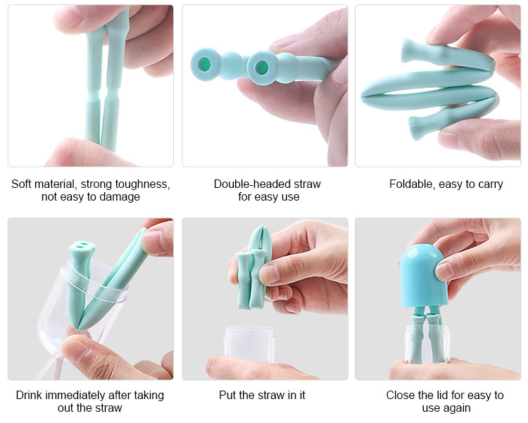 Portable reusable silicone straws