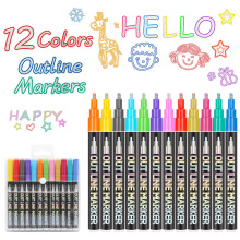 Hot Sale: 12pc Glitter Markers Set - Double Line Outline Markers for Greeting Cards