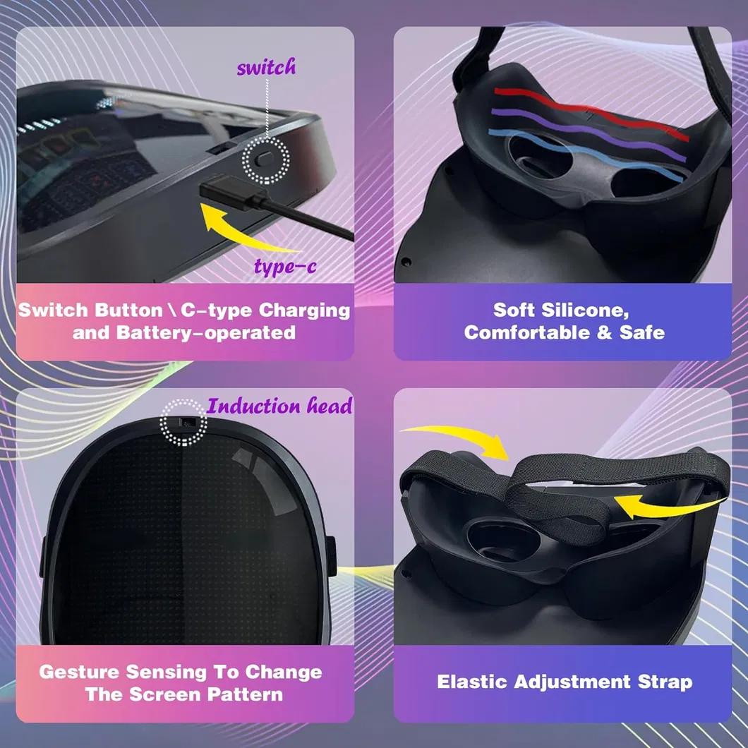 Customizable Bluetooth-Compatible LED Face Mask with Rechargeable APP Control