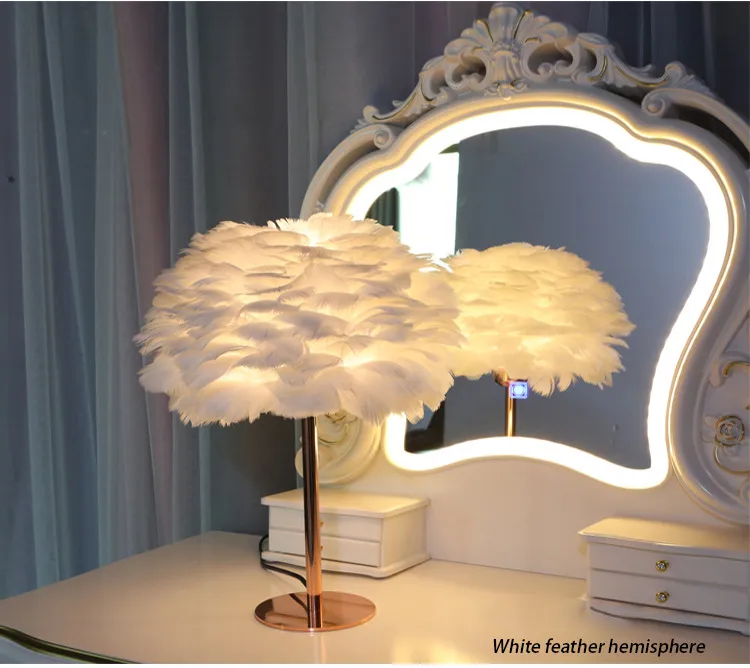 Elegant Rose Gold Feather Desk Lamp for Stylish Bedrooms