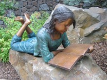 Life size home decor bronze girl reading a book statue