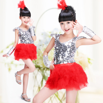 Girl Performance Dance Latin Feather Costumes